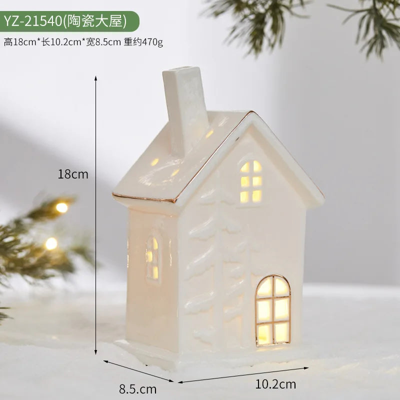 Ceramic Creative Ornaments Small Houses Christmas Decorations Christmas Glowing Snow Houses Home Furnishings INS Ornaments Decor Peaceful Pleasures Health and Wellness YZ-21540