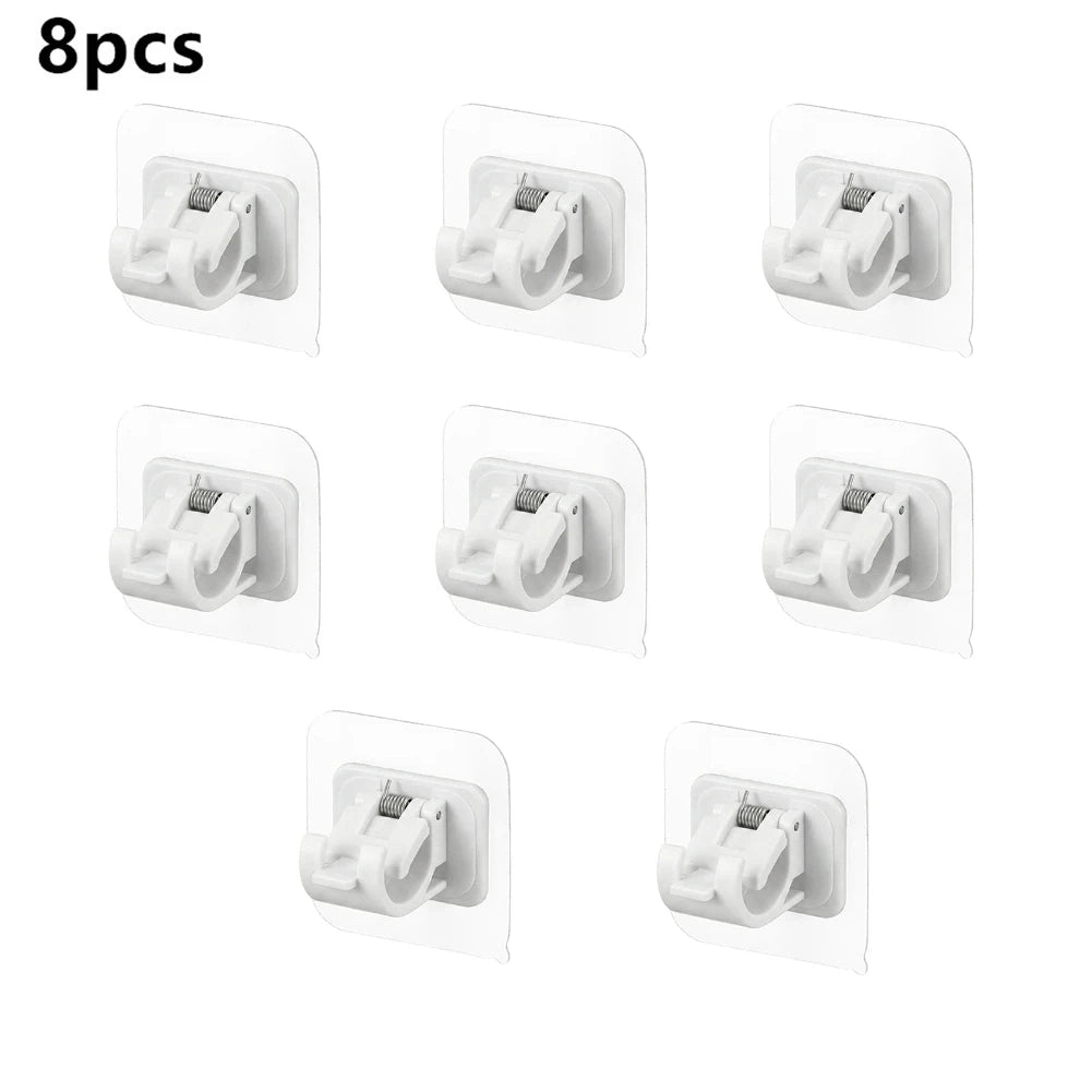 Self-Adhesive Curtain Rod Clip Hooks | No-Drill Wall Holder Set