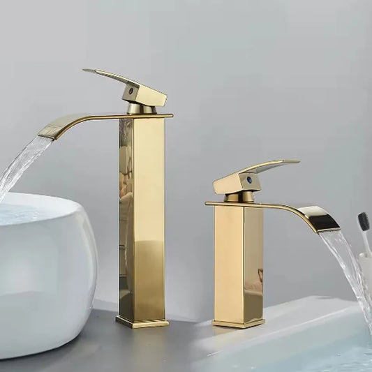 Brushed Gold Waterfall Bathroom Faucet | Single Handle Mixer Bathroom Sink Faucet Peaceful Pleasures Health and Wellness