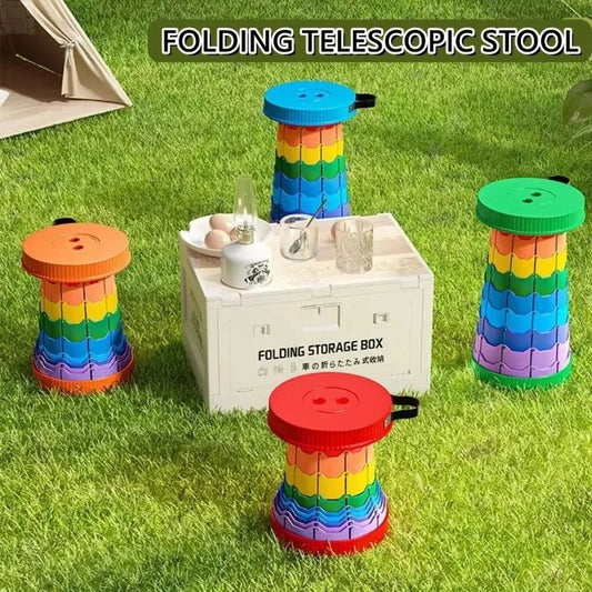 2026 Rainbow Folding Stool Adjustable Height PP Material Portable Peaceful Pleasures Health and Wellness