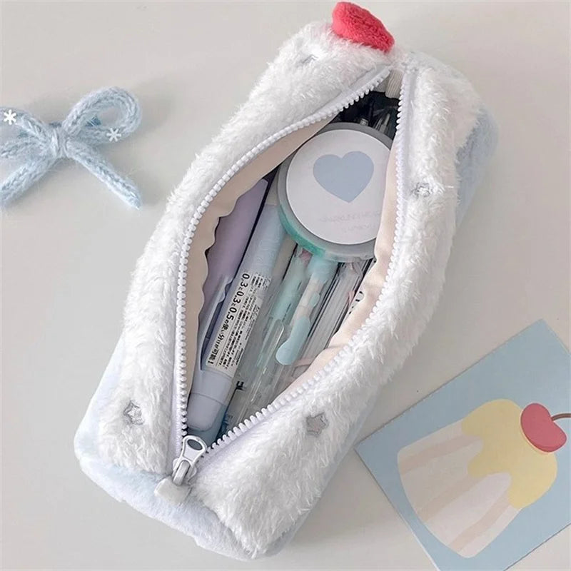 1pc Cream Swiss Roll Plush Pen Bag Cute High Beauty Student Large Capacity Desktop Stationery Box Pen Bag Peaceful Pleasures Health and Wellness