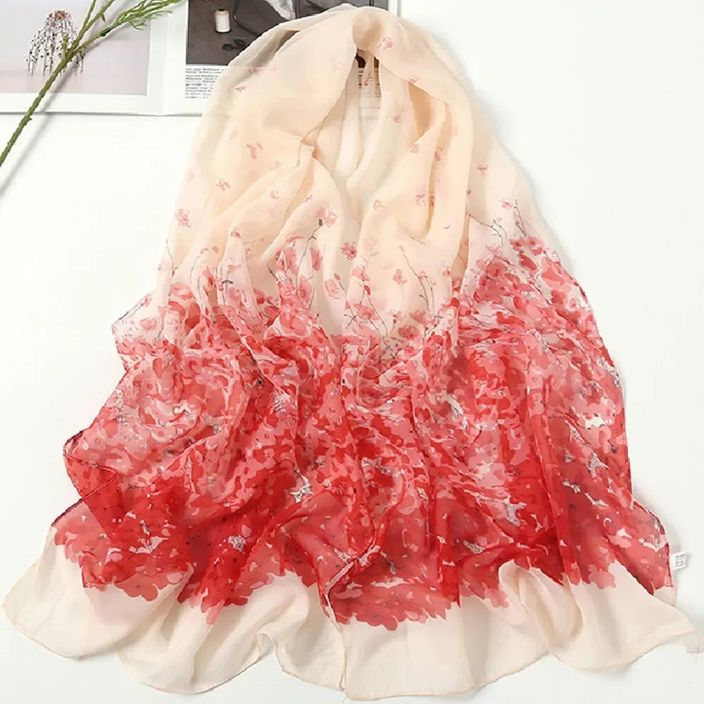 Women's Chiffon Floral Scarf – Gradient Long Wrap Shawl 160×50cm