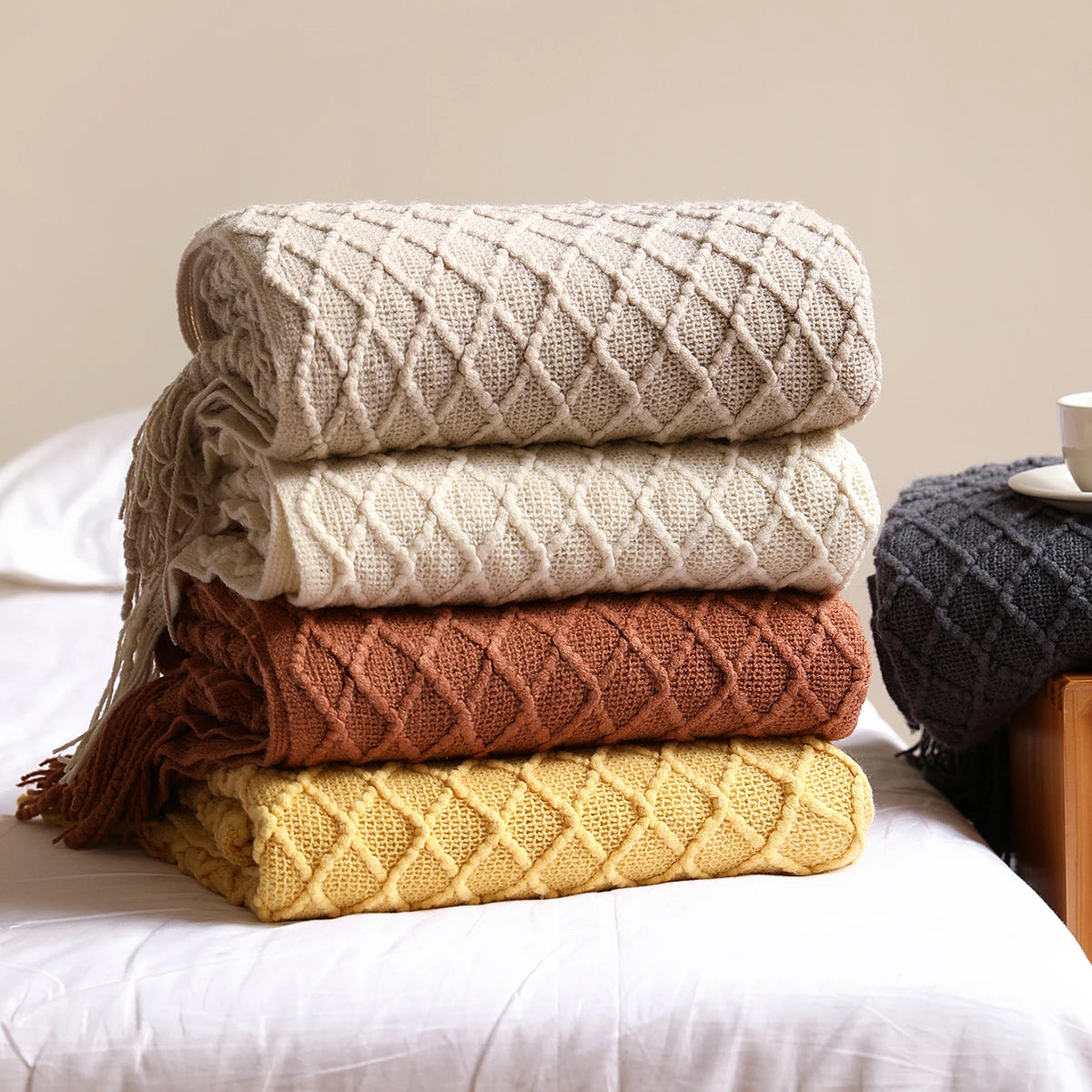 Battilo Orange Red Knitted Throw Blanket Fall Knit Throws for Bed Plaid Bedspread On The Bed Decorative Sofa Blanket Fall Decor Peaceful Pleasures Health and Wellness