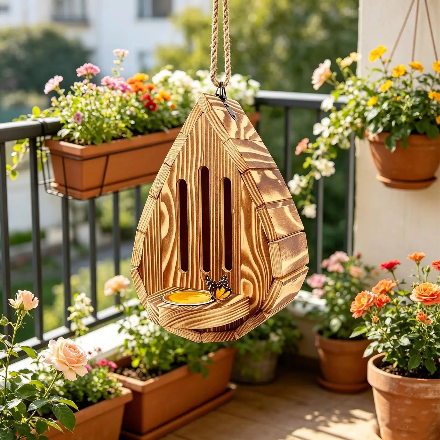 Wooden Butterfly House & Feeder – Hangable Garden Habitat Butterfly House Feeder Peaceful Pleasures Health and Wellness China Mainland