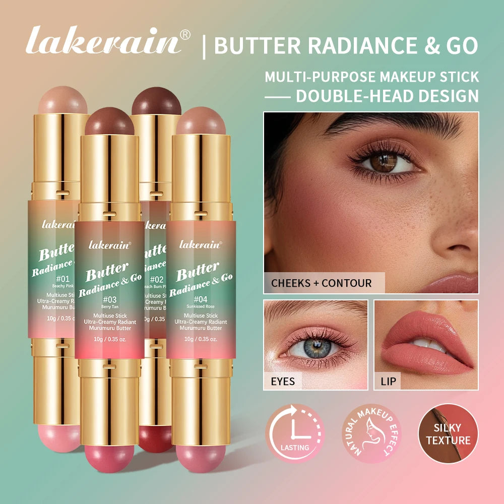 Lakerain Butter Makeup Stick Nature Bronze Colored Matte Effect Moisturizing Smooth Dual-head Design Multi-purpose Makeup Stick Peaceful Pleasures Health and Wellness