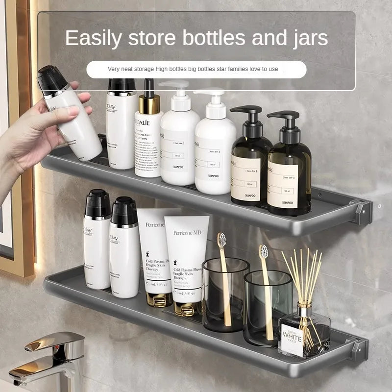 Foldable Aluminium Bathroom Shelf | No-Drill Wall Organiser
