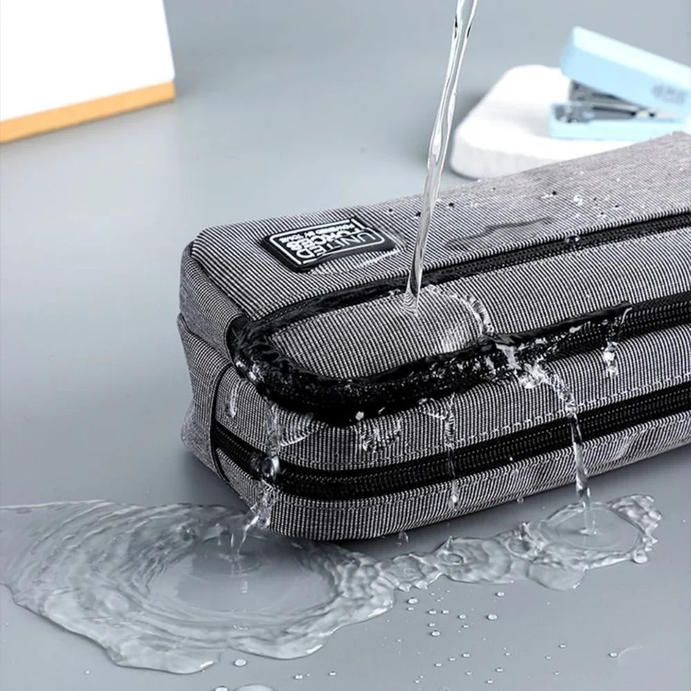 Portable Three-layer Large Capacity Pencil Bag Boy Canvas Pen Case School Office Supplies Storage Bag Waterproof Stationery Bag Peaceful Pleasures Health and Wellness
