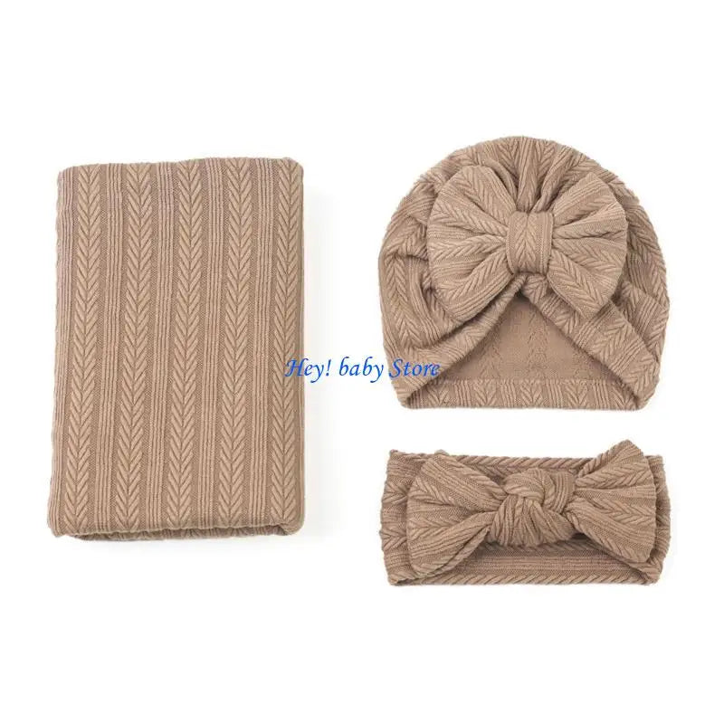 3-Piece Baby Swaddle Blanket Set | Newborn Hat & Headband