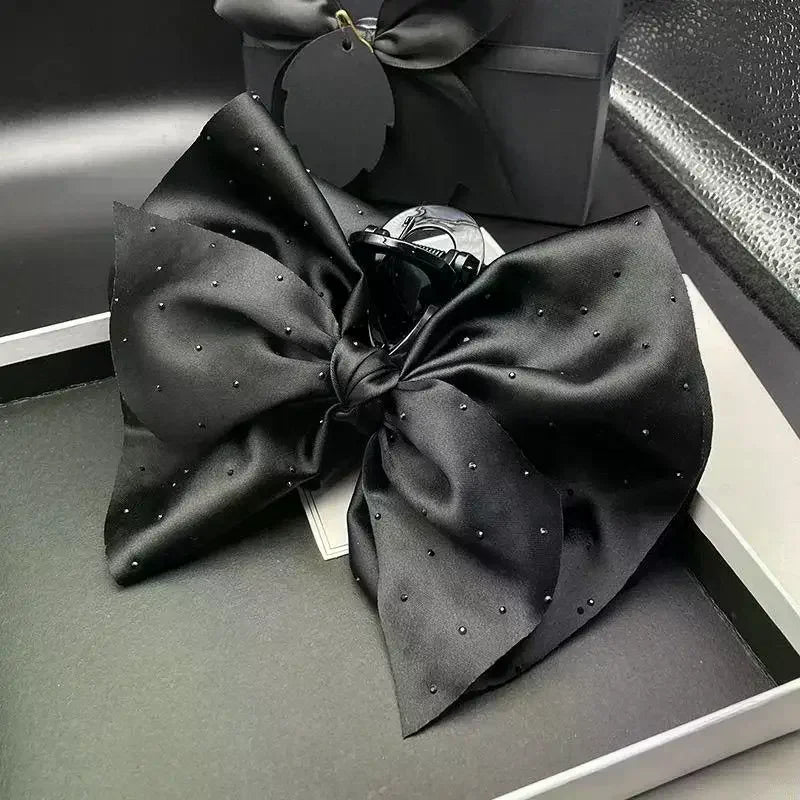 Black Large Bow Hair Claw Clip – Elegant Shark Clip for Women