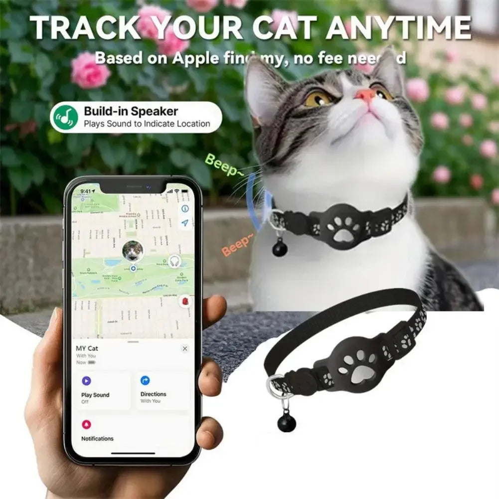 Cat Collar Compatible with Apple Airtag with Bell Adjustable Safety Buckle Reflective GPS Collar for Kittens Puppies Peaceful Pleasures Health and Wellness