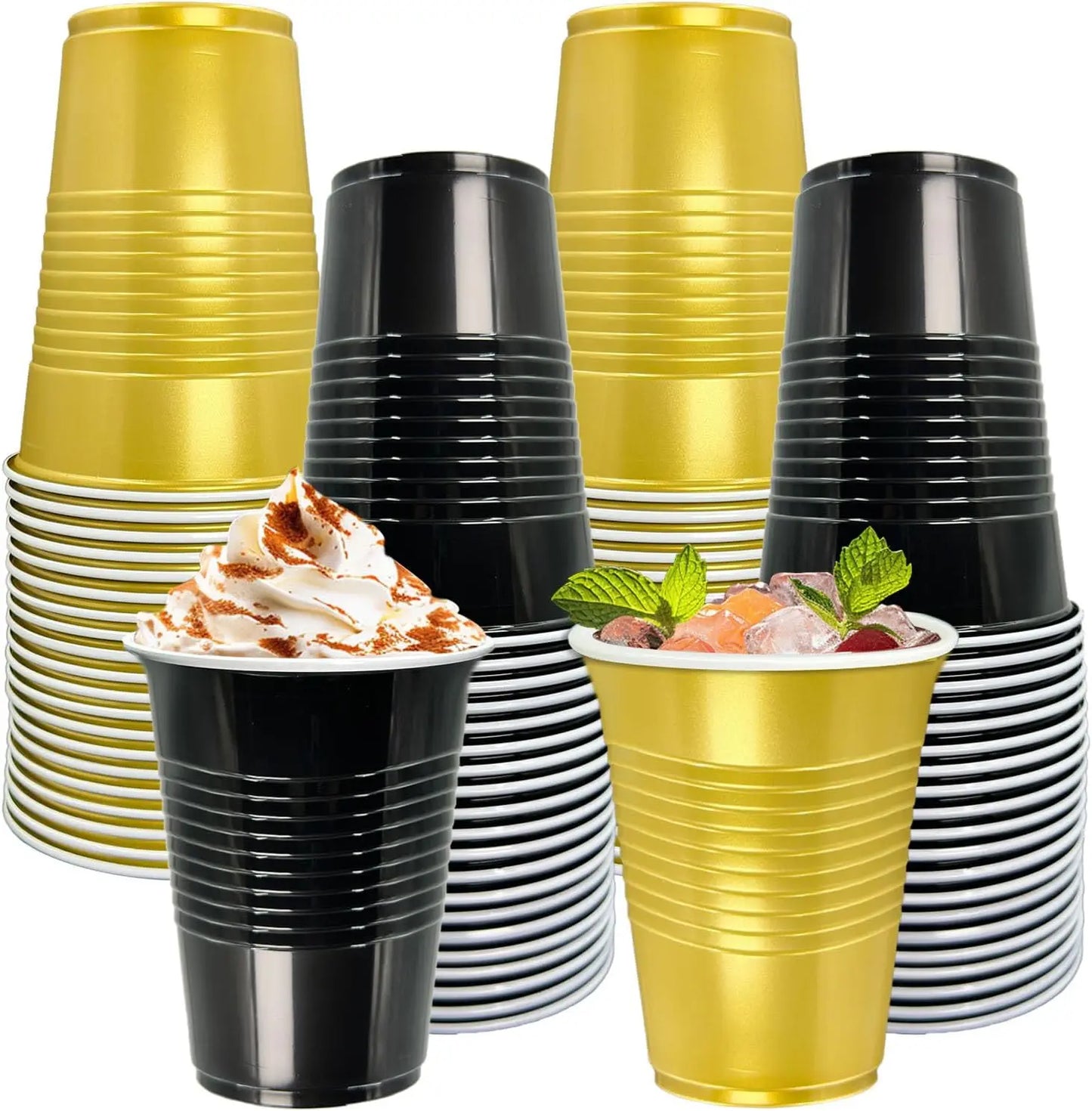 60 Pack 16 oz Plastic Party Cups Disposable Cold Drink Cups for Graduation Wedding Birthday Holiday Events Party Supplies Gift Peaceful Pleasures Health and Wellness 30Black30Gold 60Pcs