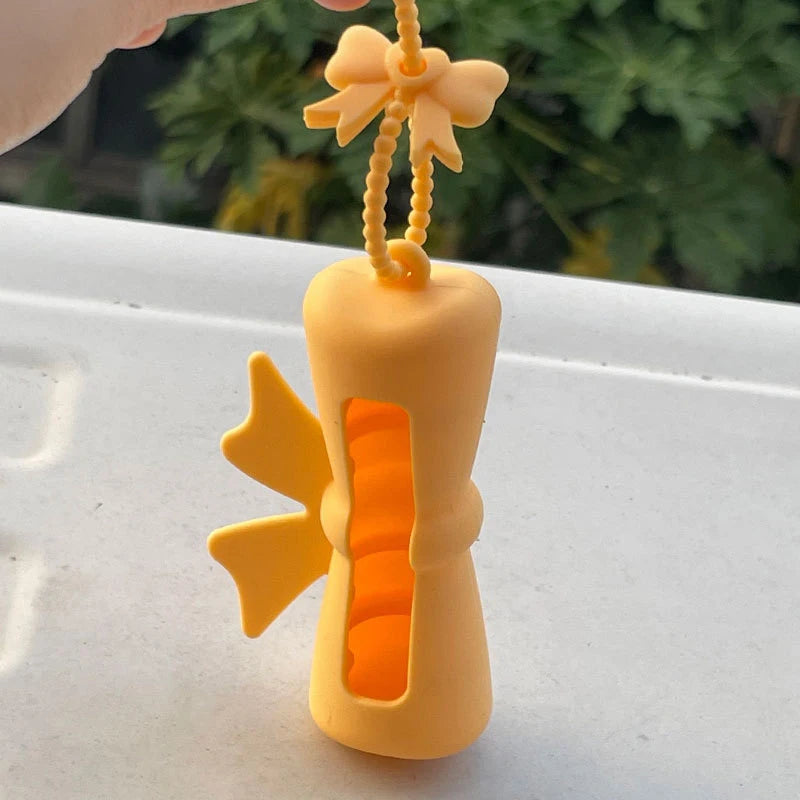 Bow Candy Peanut Shape Silicone Lipstick Cover Keychains Portable Solid Color Lipstick Storage Bag Light Weight Lip Balm Holder Peaceful Pleasures Health and Wellness D Yellow