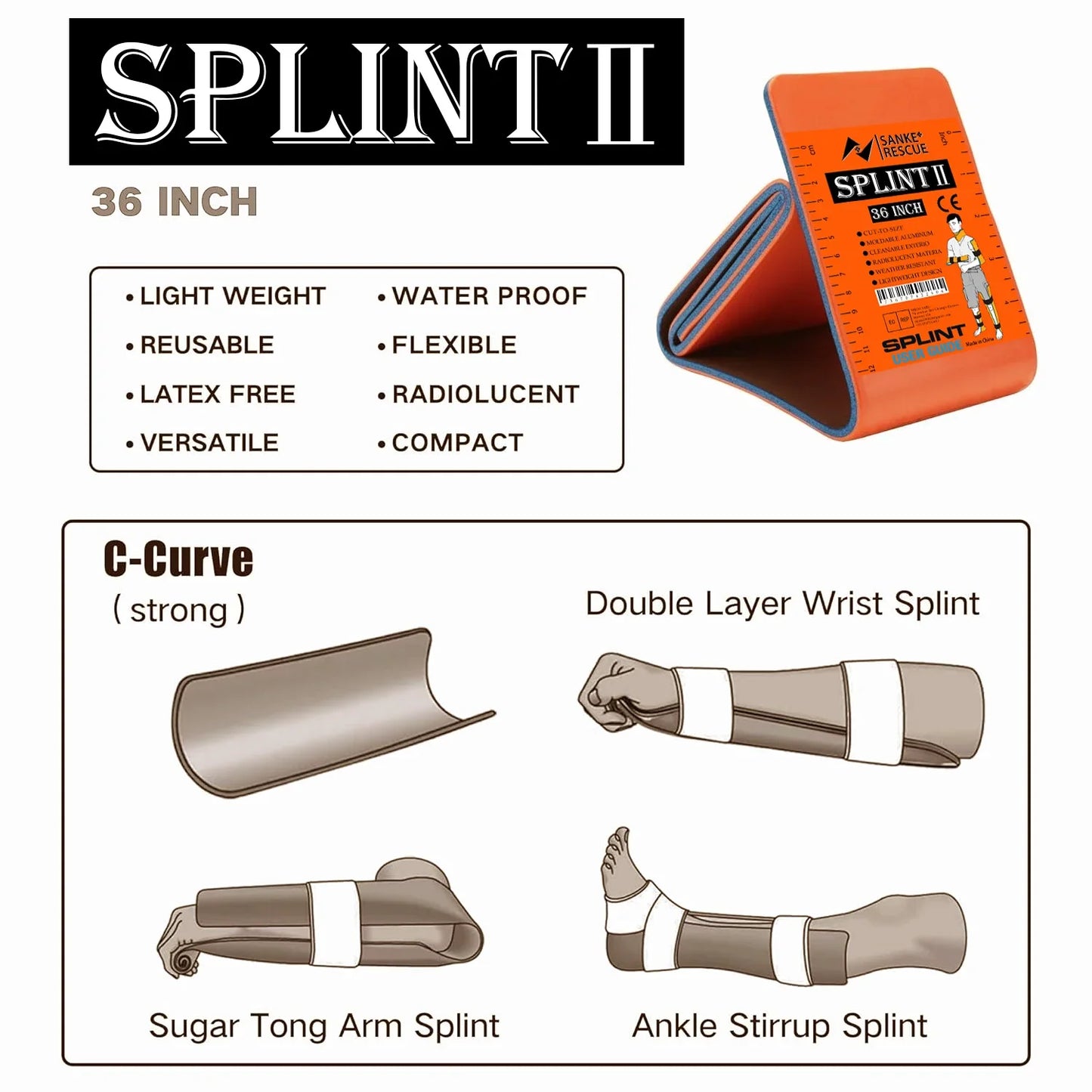 Aluminum First Aid Splint 18"/36" – Flexible, Waterproof & Reusable
