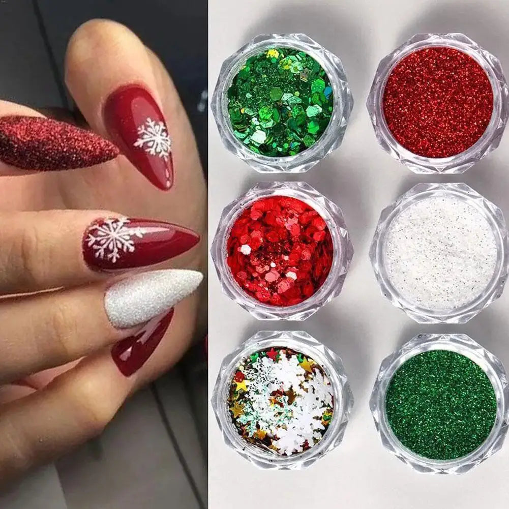 6color Christmas Snowflake Nail Glitter DIY Christmas Nail Glitter Set Snowflakes Sequins Bright Shine Multi-purpose Glitter Set Peaceful Pleasures Health and Wellness