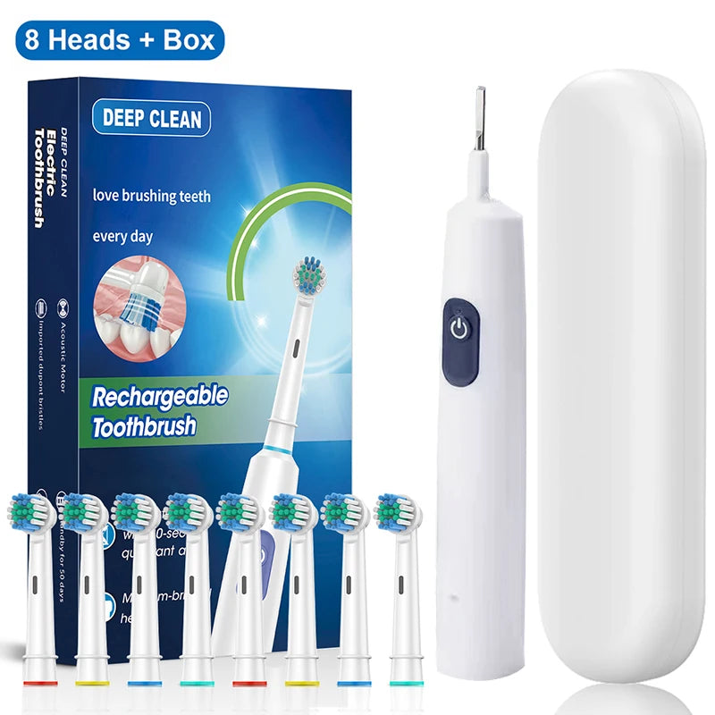 Electric Toothbrush Rotary Rechargeable Electric Toothbrush for Adults Rotating Electric Toothbrushes with 8 Soft Brush Heads Peaceful Pleasures Health and Wellness White 8 Heads Box