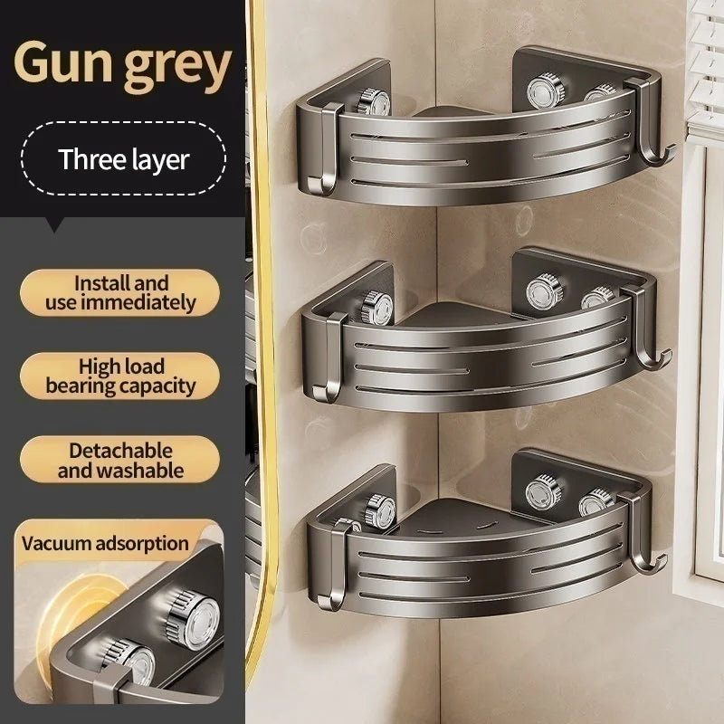 No-Drill Bathroom Corner Shelf | Suction Cup Shampoo Holder