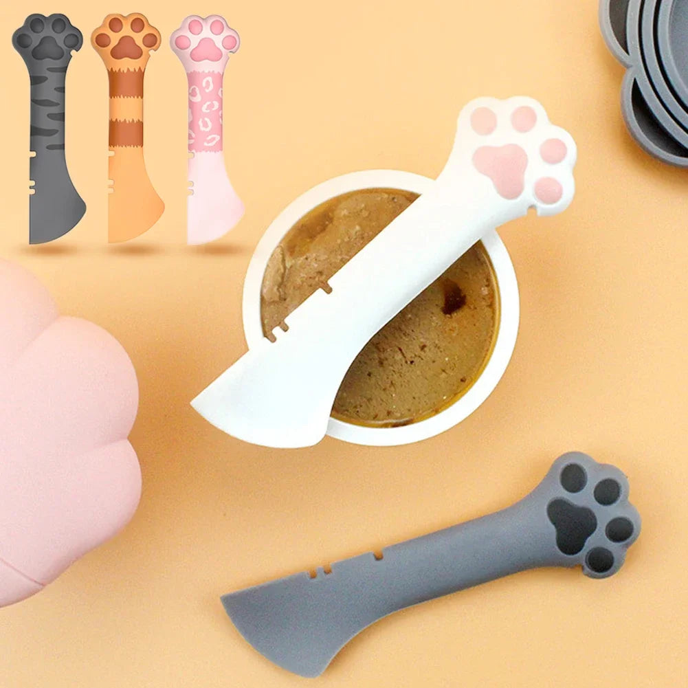 Pet Can Opener Spoon & Lid – Silicone Cat Paw Feeding Scoop