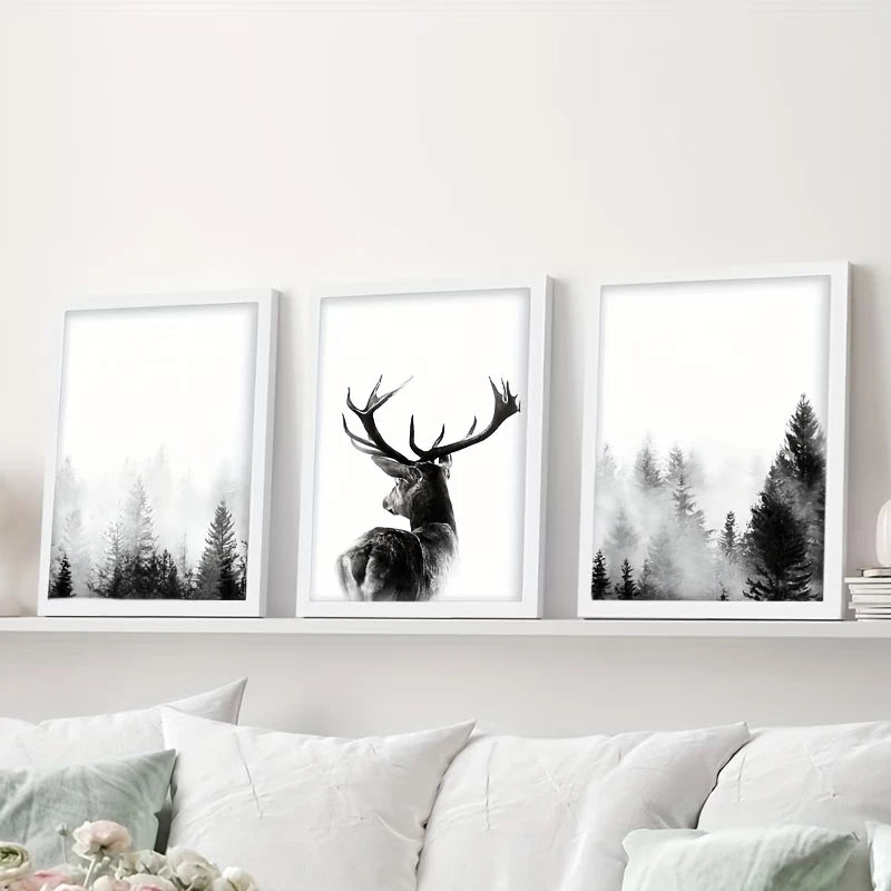 3-Piece Minimalist Deer & Nature Canvas Wall Art Set