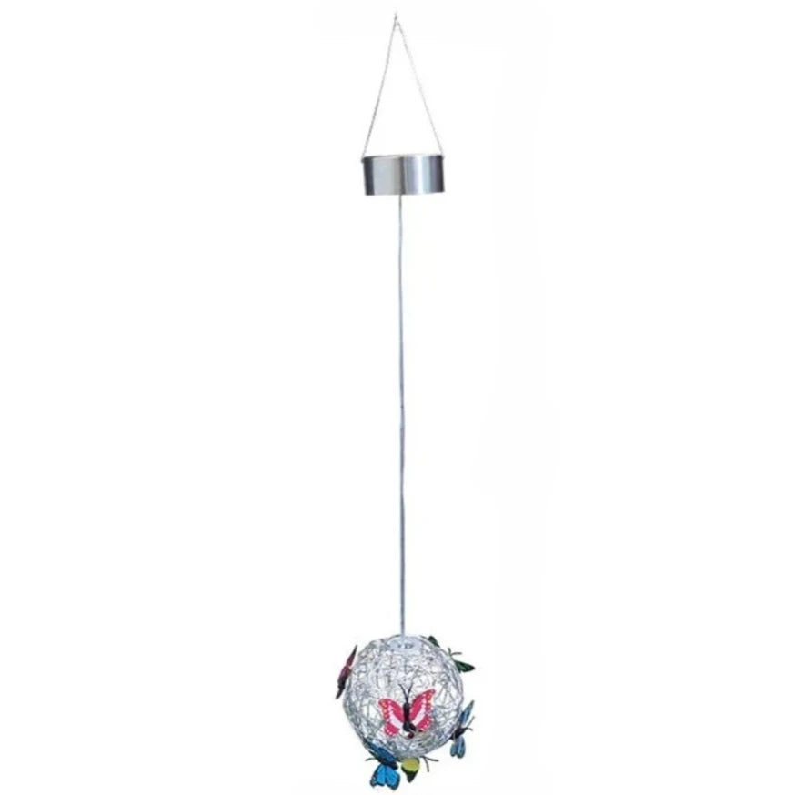 2 Balls Colorful Butterfly Solar Globe Light 4.3in Hanging Outdoor Lantern with Vibrant Butterfly Floral Lamp Solar-Powered Peaceful Pleasures Health and Wellness Single ball white
