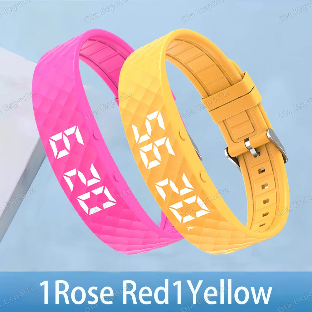 Smart Bracelet LED Digital Waterproof Smart Clock Smartband With running pedometer Monitor Smart Band Vibration Alarm Reminder Peaceful Pleasures Health and Wellness 1Rosered 1Yellow