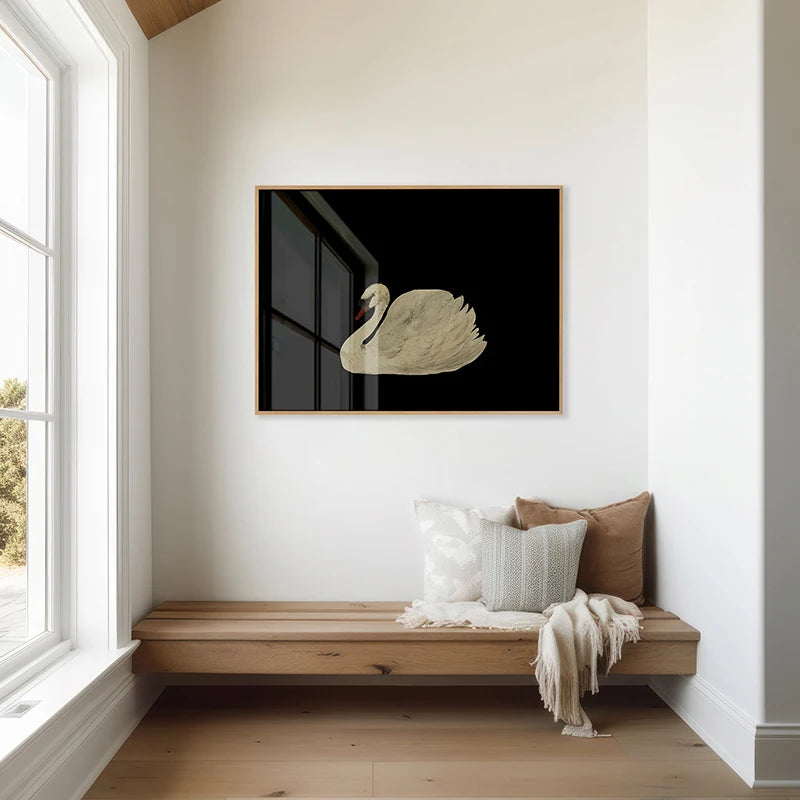 Antique Swan Watercolor Canvas Wall Art | Farmhouse Decor