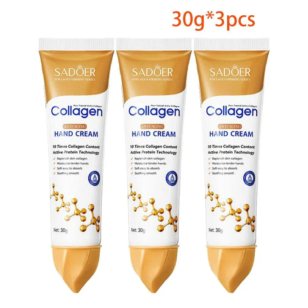 3pcs*30g Collagen Hand Cream Skin Soften Nourish Moisturizing Korean Skin Care Cracked Repair Products Peaceful Pleasures Health and Wellness