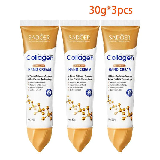 3pcs*30g Collagen Hand Cream Skin Soften Nourish Moisturizing Korean Skin Care Cracked Repair Products Peaceful Pleasures Health and Wellness