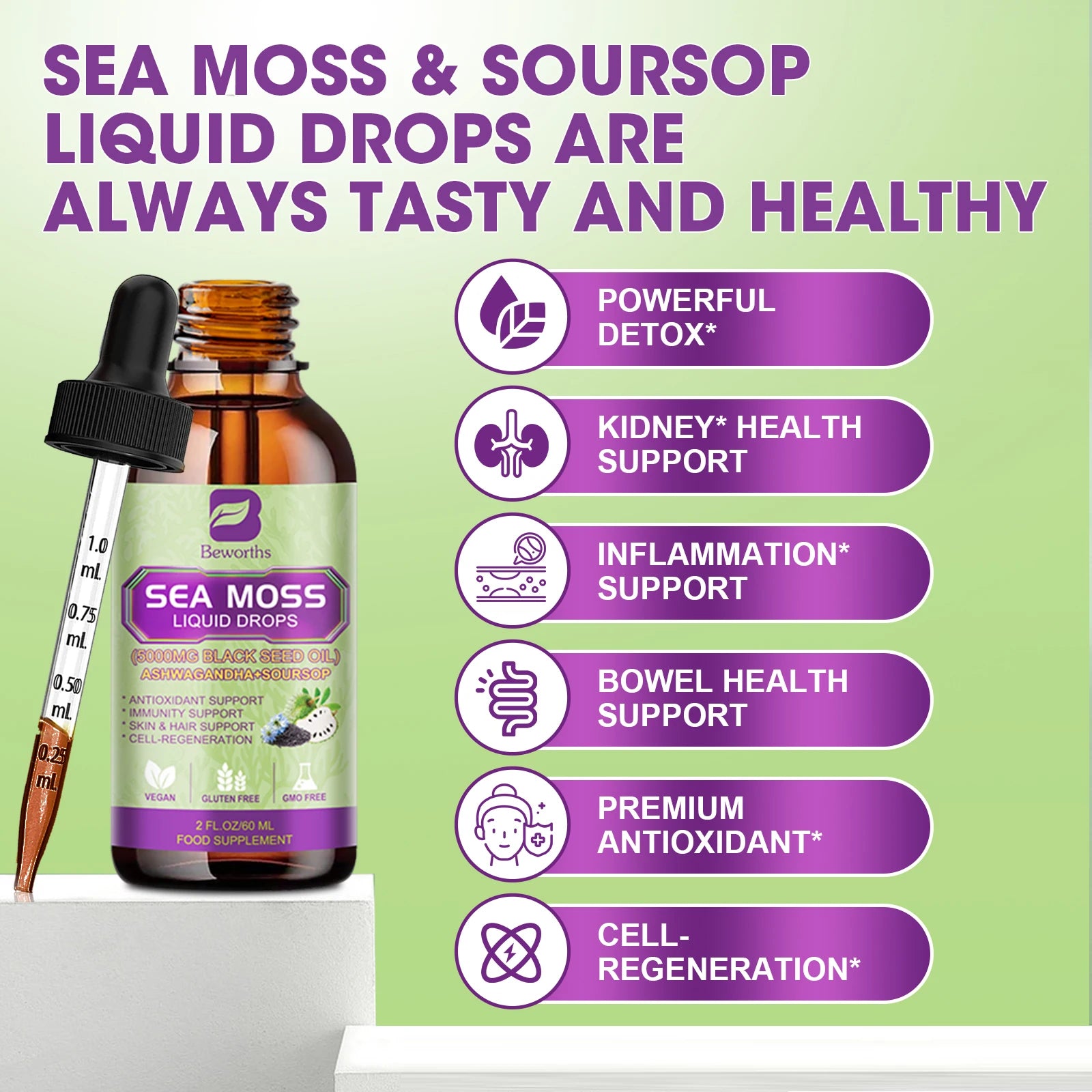 Sea Moss Extract Drops 60ml – Immunity, Digestion & Antioxidant Herbal Supplement Peaceful Pleasures Health and Wellness