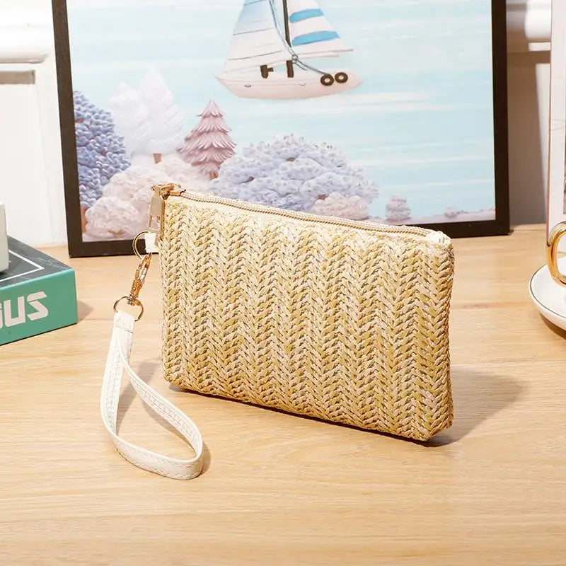 Straw Woven Wristlet Clutch | Women's Beach Wallet & Card Holder