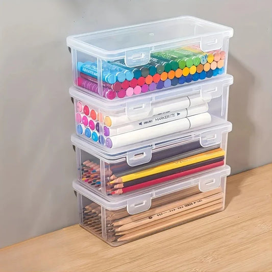 2Pcs Transparent Dustproof Waterproof PP Plastic Pencil Organizer Portable Stationery Storage Box for Students & Office Workers Peaceful Pleasures Health and Wellness