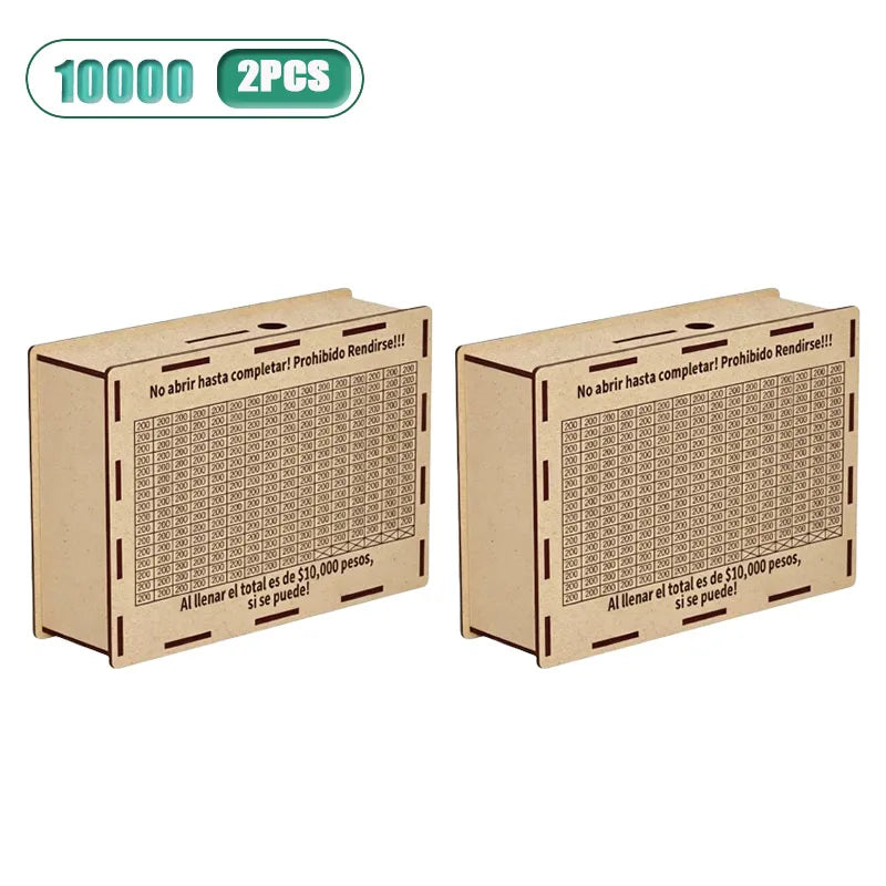 Wooden Money Savings Box – Kids Piggy Bank USD/Euro Style