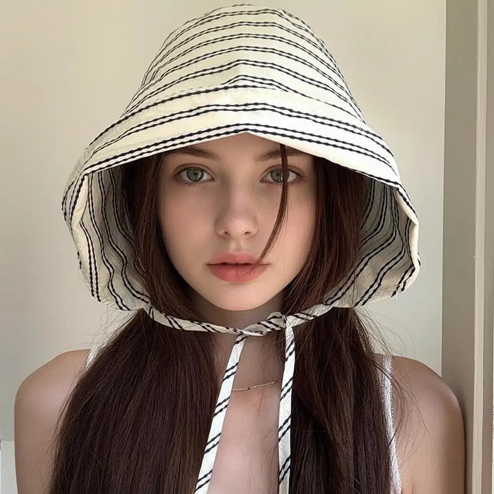 Women's Striped Bucket Hat UPF 50+ Wide Brim Beach Sun Hat