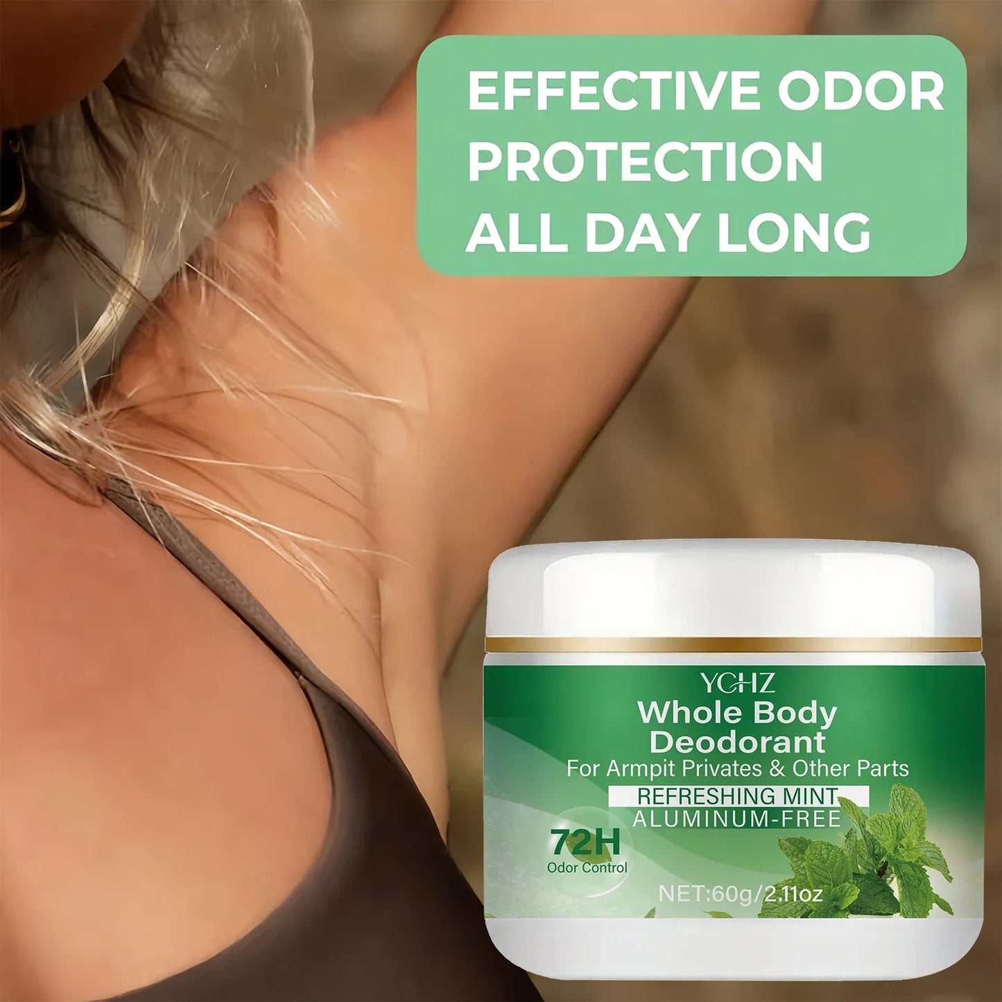YCHZ Mint Vegan Deodorant Balm – 72-Hour Odor Control, 60g