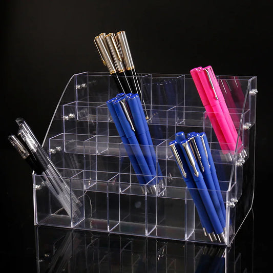 Acrylic Pen Display Stand Store Countertop Pencil Organizer for Ballpoint/Gel Pens Retail Stationery Showcase Multi-Slot Design Peaceful Pleasures Health and Wellness