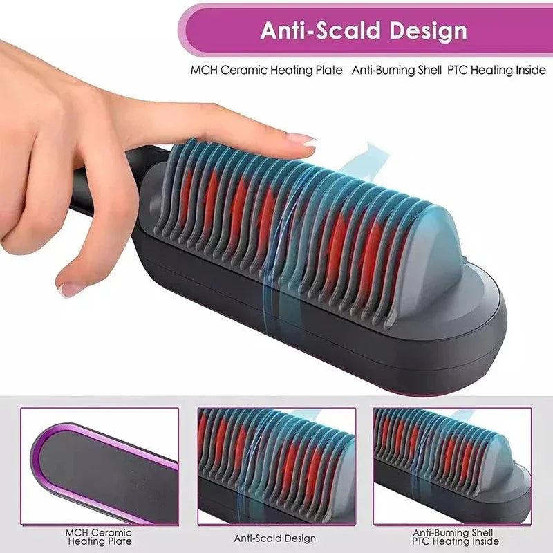 Thermostatic hair straightener Comb 5 temperature settings Straightening brush Quick heat professional hair straightening brush Peaceful Pleasures Health and Wellness