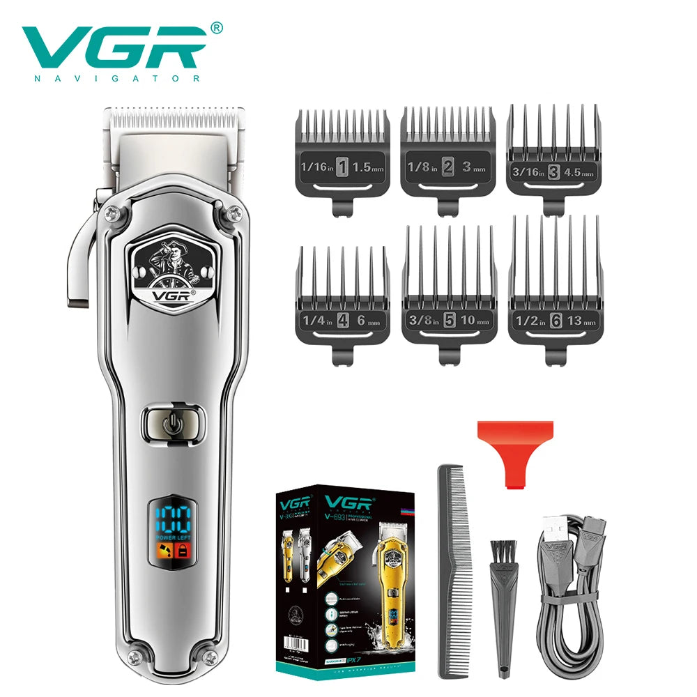 VGR V-693 Powerful Hair Cut Machine Professional Rechargeable Barber Hair Clipper For Men Cordless Peaceful Pleasures Health and Wellness 693 silver
