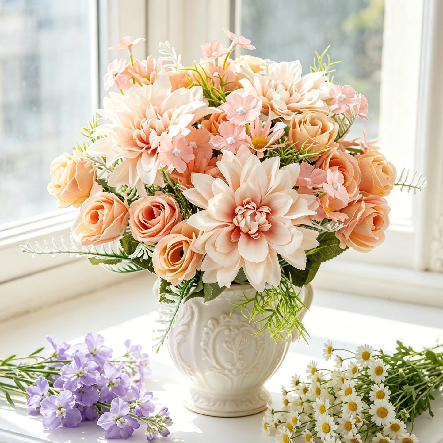 Silk Dahlia Rose Artificial Flower Bouquet | Wedding & Home Decor