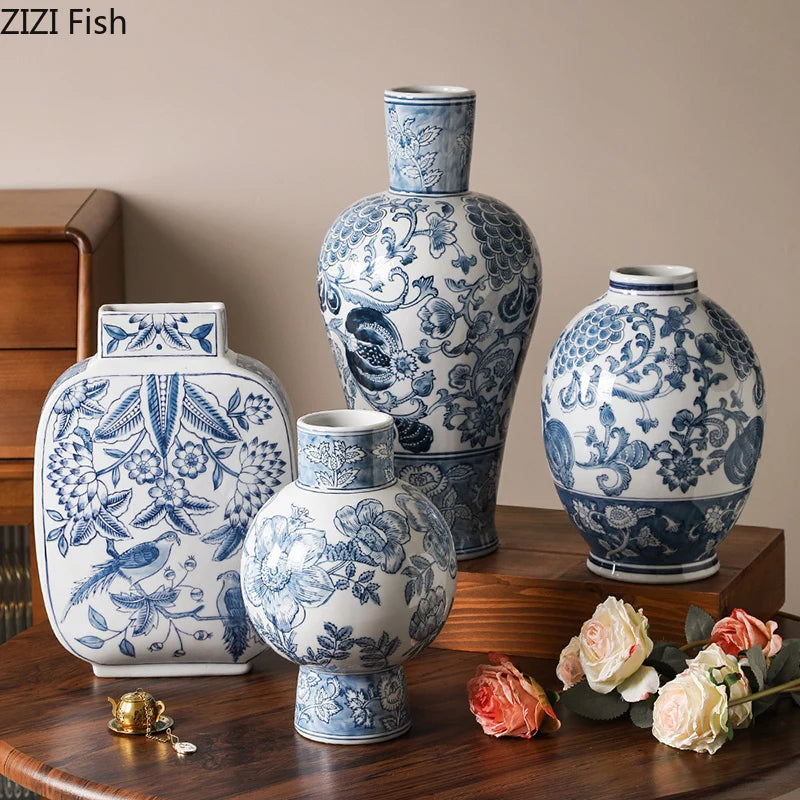 Blue & White Porcelain Vase | Tabletop Flower Décor