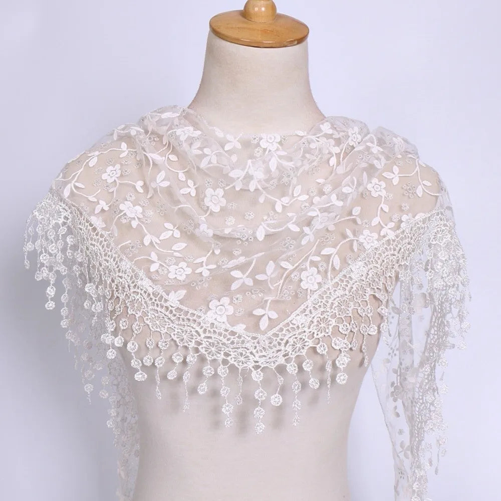 Women's Triangle Lace Veil Headscarf – Floral Sequined Scarf
