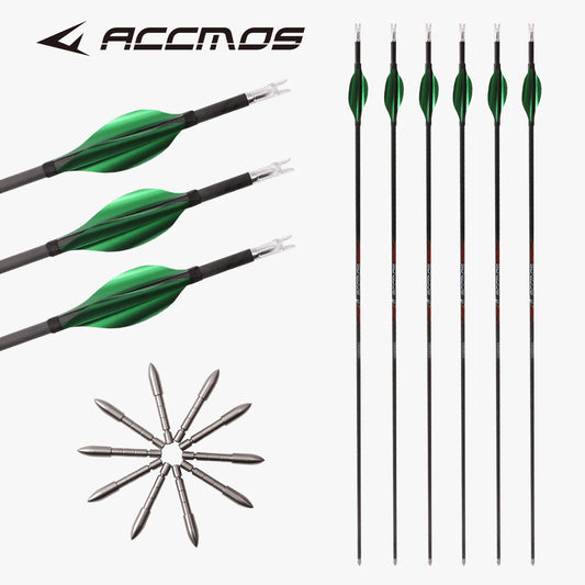 6 ID4 Pure Carbon Arrow Green Spinning Feather Spine 300-1800 Archery Peaceful Pleasures Health and Wellness spine750-12pcs