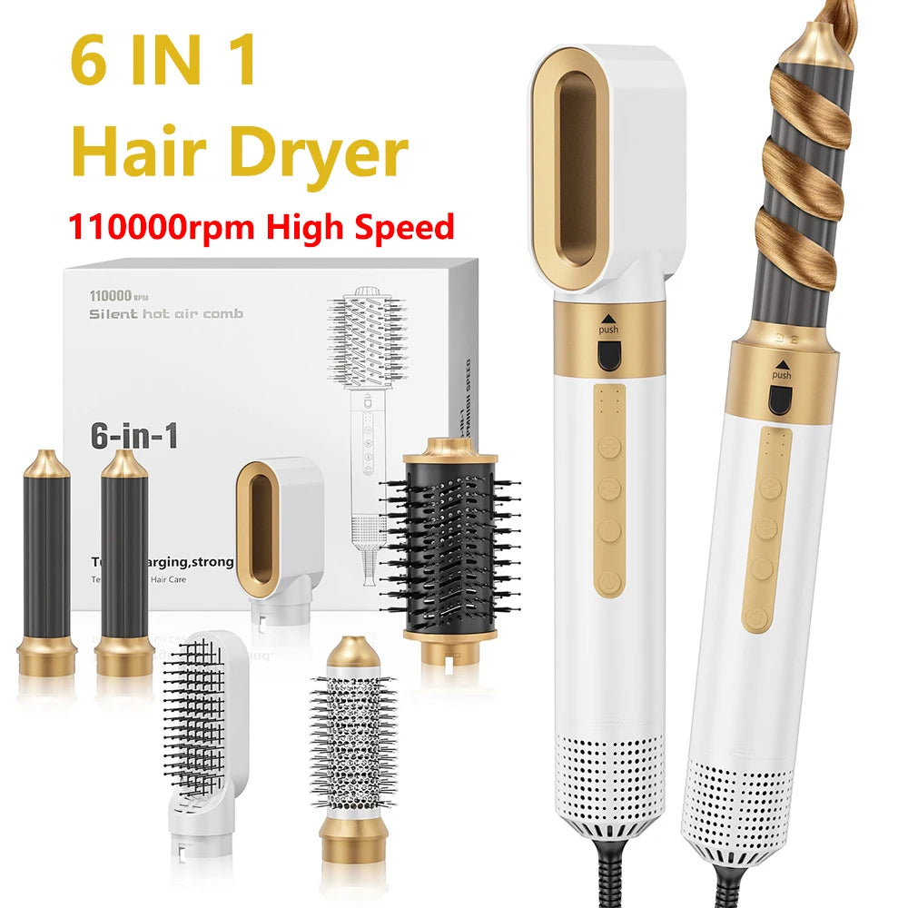 High Speed 110000rpm 6 in 1 Hair Dryer Professional Hair Styler Multi Curling Iron Hair Straightener Hot Air Brush Styling Tools Peaceful Pleasures Health and Wellness