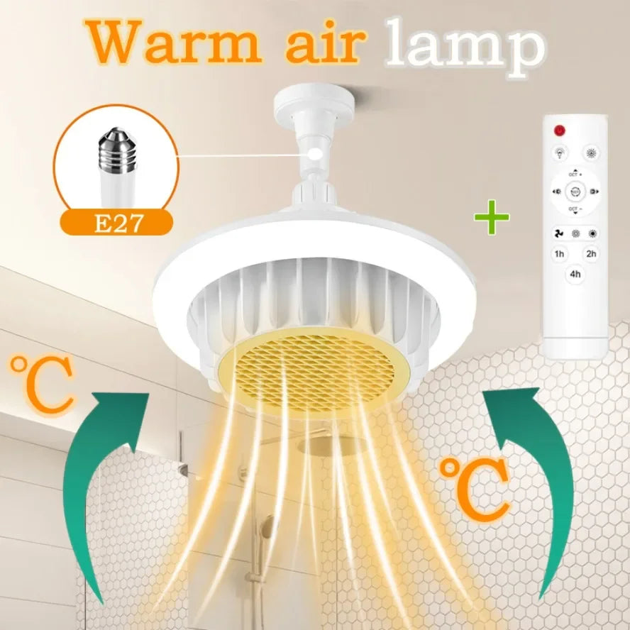 600W Ceiling Fan Heater Light | PTC, LED, Remote – E27