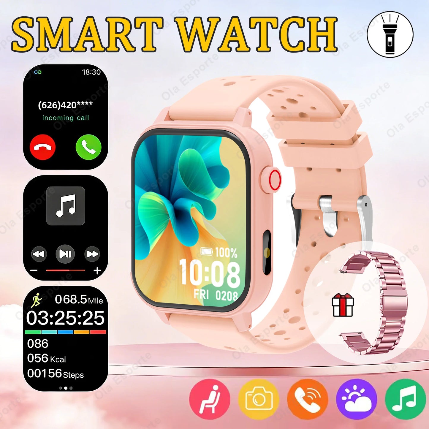 Smartwatch Men Women Wristwatch Smart Watch Message Fitness Monitor Bracelet Birthday Gift Electronic Clock For Android IOS HW12 Peaceful Pleasures Health and Wellness Pk20Szstrap