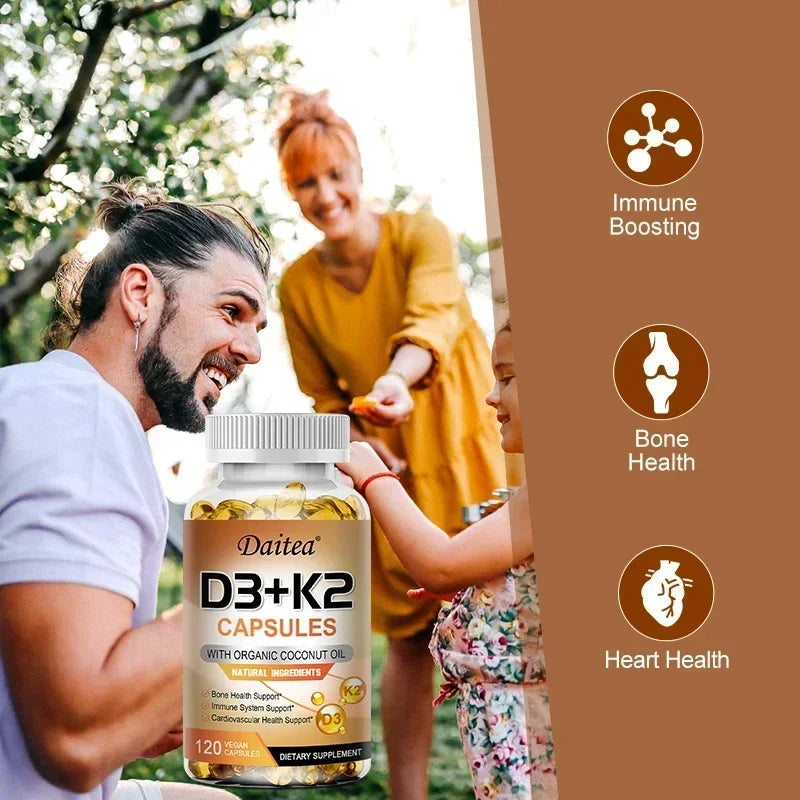 Vegan Vitamin D3 K2 Capsules - Organic Coconut Oil - Daily Supplement for a Healthy Immune System & Bones Gluten & Soy Free Peaceful Pleasures Health and Wellness