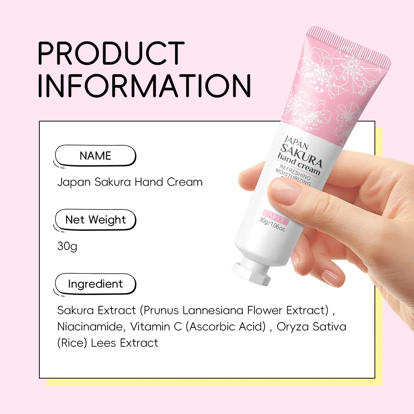 LAIKOU Sakura Hand Cream – Moisturizing & Brightening 30g