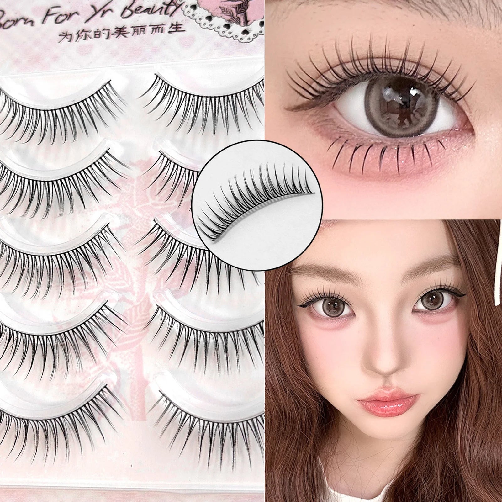 5 Pairs DIY Anime Full Strip Lashes Doll Eye Natural Asian False Eyelashes Thick Thin Black Stem Korean Idol Style Fake Lashes Peaceful Pleasures Health and Wellness