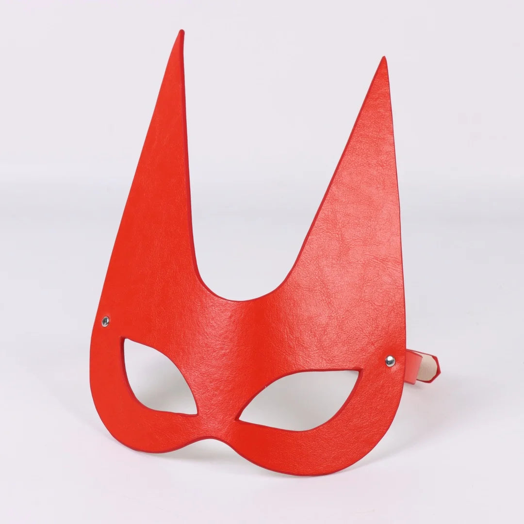 Red PU Leather Mask Half Eyes Fox Cosplay Face Cat Halloween Women