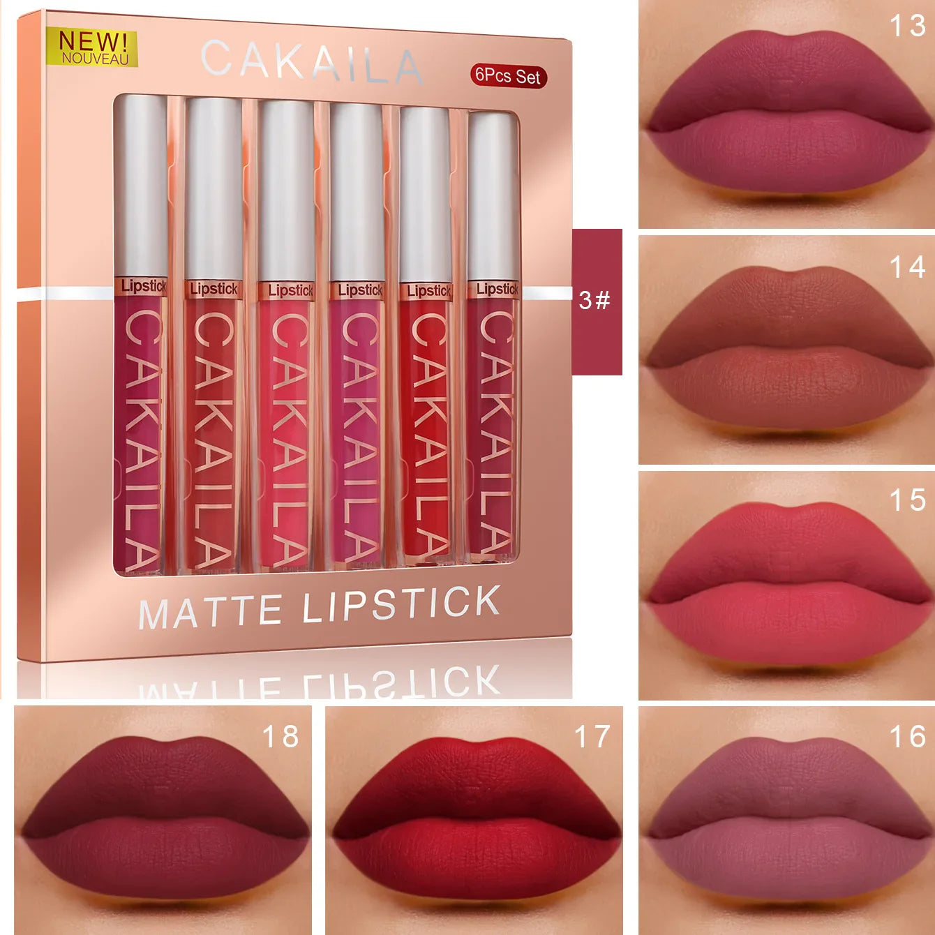 CAKAILA 6-Color Matte Liquid Lipstick Set – Waterproof, Long-Lasting