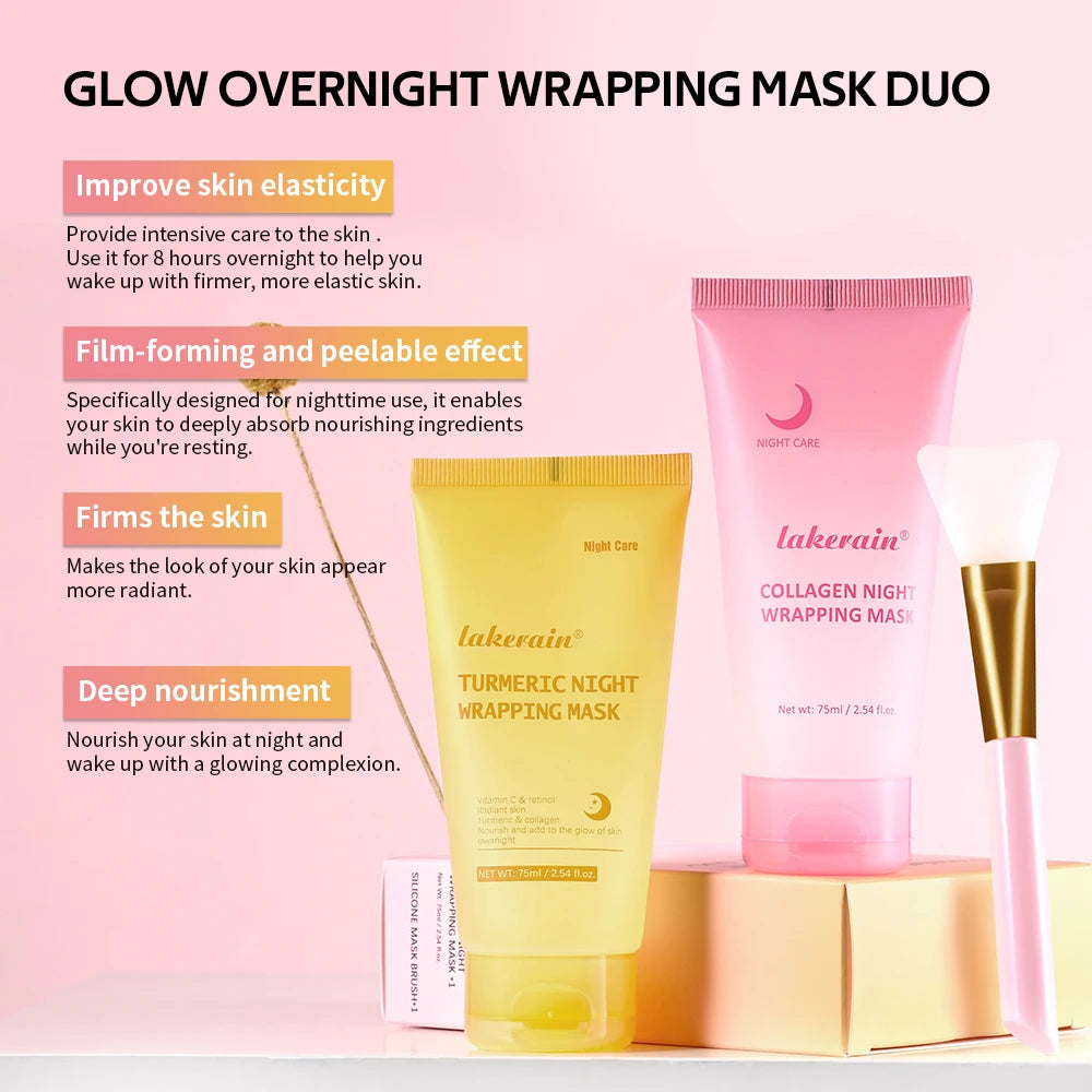 Glow night Wrapping Mask Deep Hydration Care Reduces Sagging&Dullness Even Skin Tone Mask Collagen Turmeric Hydrating Moisturize Peaceful Pleasures Health and Wellness