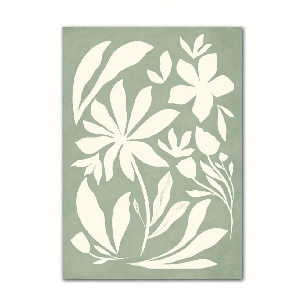 Bohemian Green Leaves & Flowers Abstract Canvas Wall Art